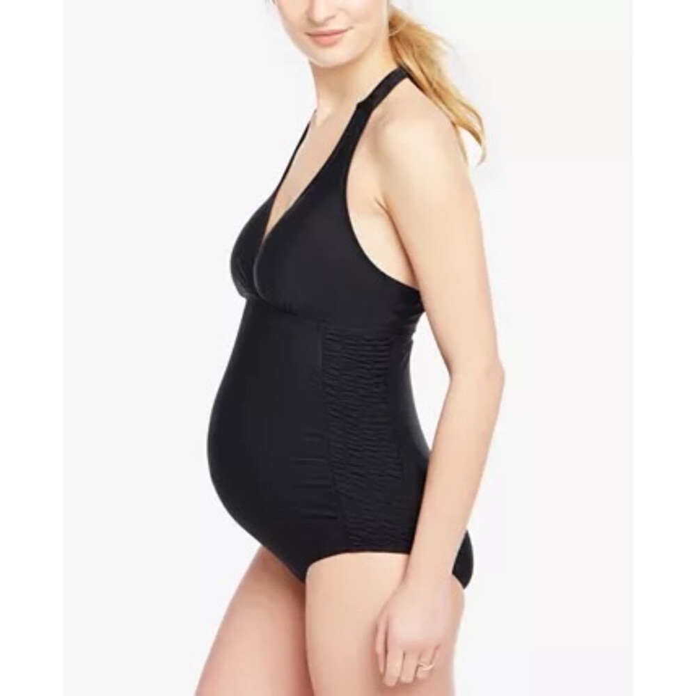 Beach Bump Black Maternity Swimsuit One Piece Motherhood Medium UPF 50+